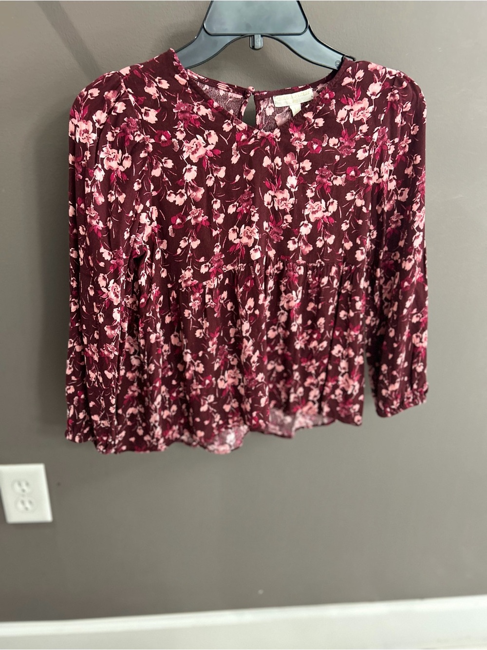 Chelsea & Violet Maroon and Pink Floral Peasant Blouse